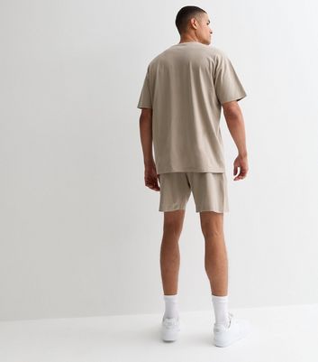 Men's Light Brown Relaxed Fit Cotton Pintuck Drawstring Shorts New Look