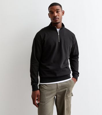Quarter Zip Sweatshirt Mens Black Half Zip Black Relaxed Quarter