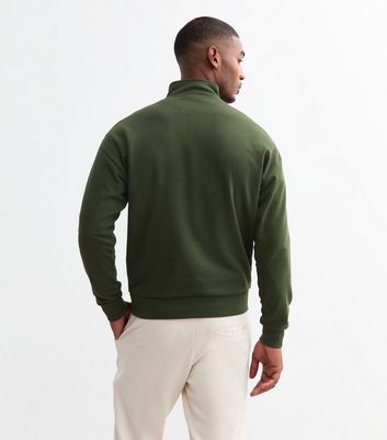 Men's Dark Green Relaxed Quarter Zip Sweatshirt New Look