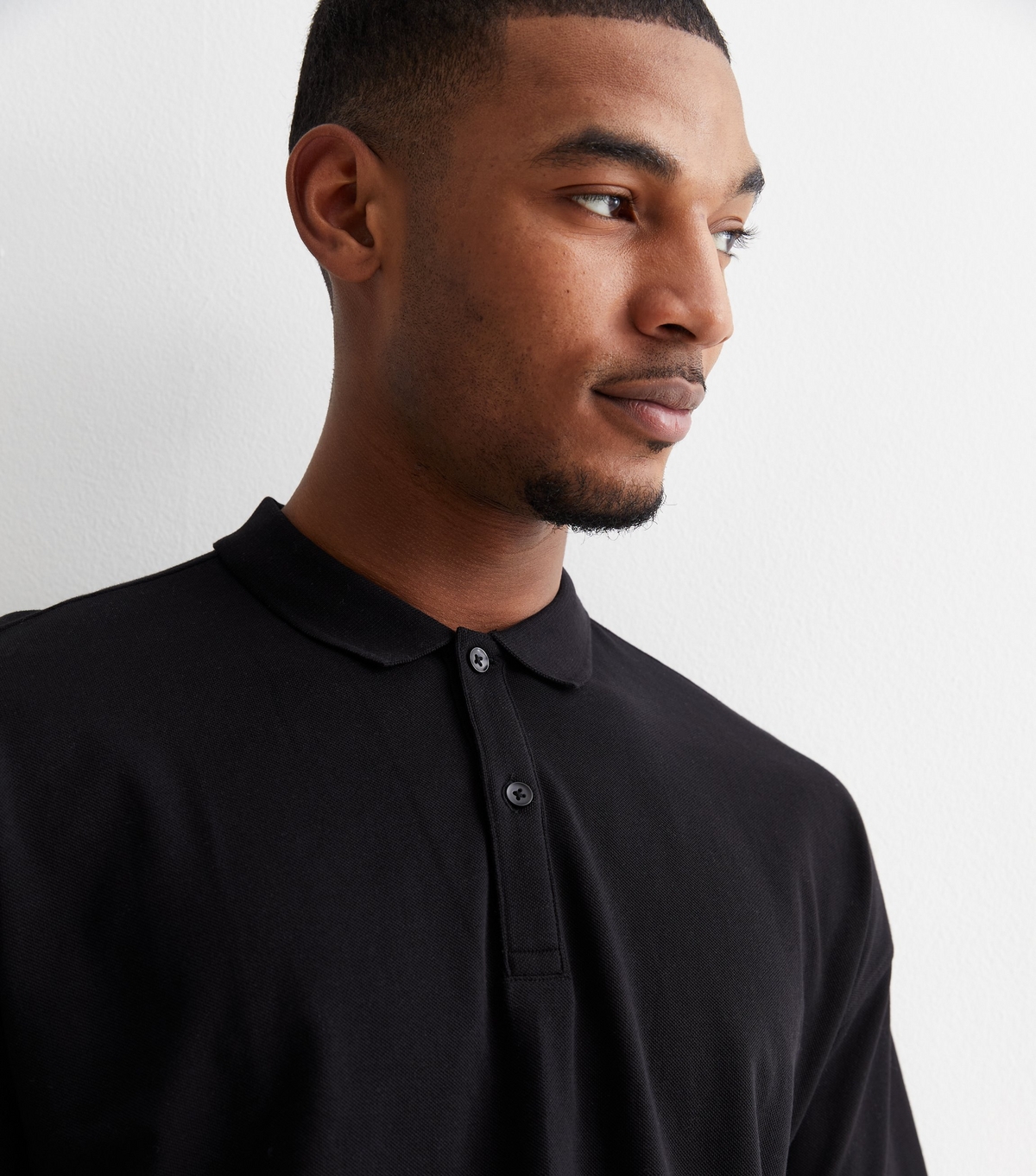 Men's Black Pique Cotton Oversized Polo Shirt New Look
