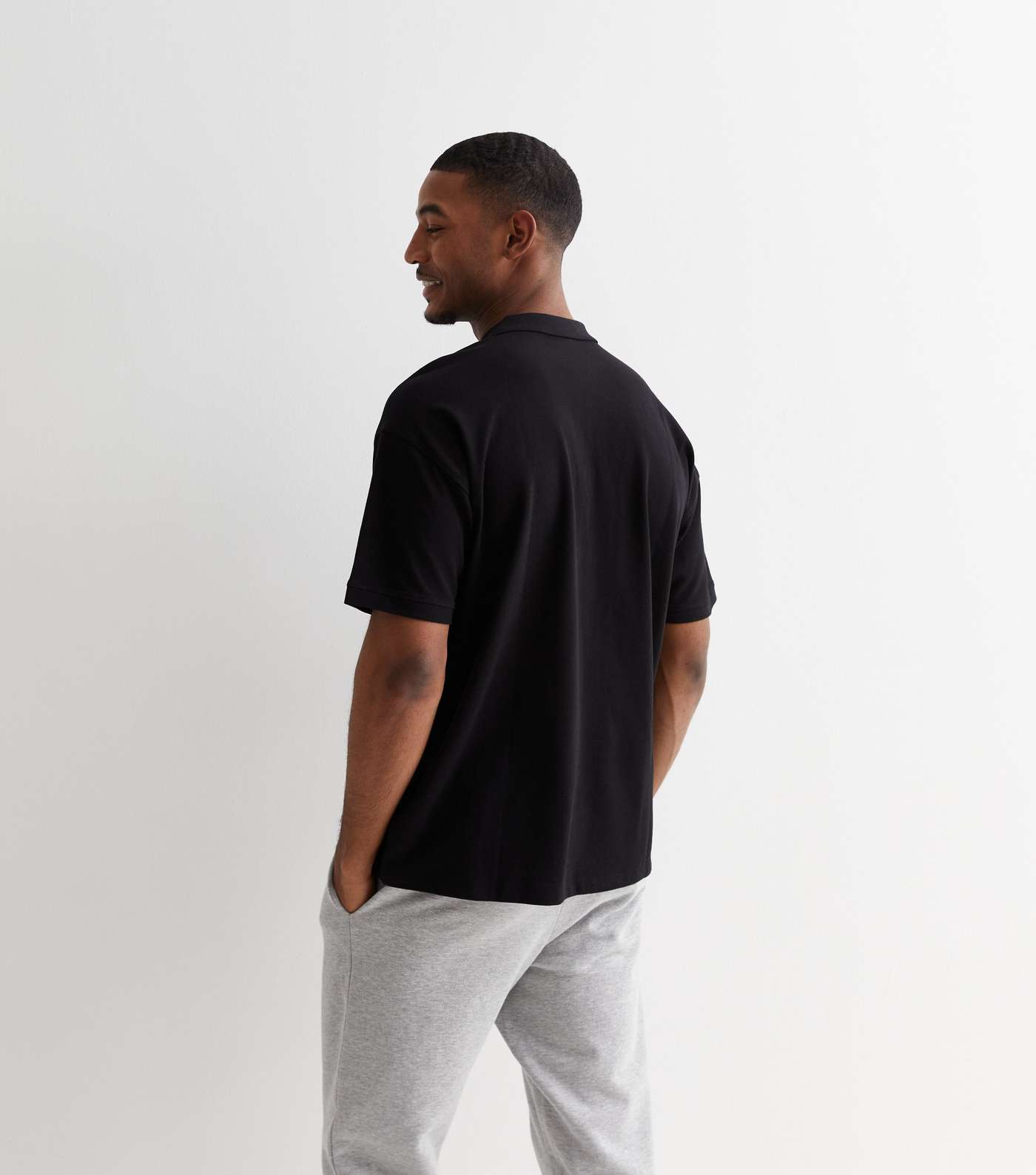 Black Piqué Cotton Oversized Polo Shirt Image 4