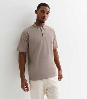 Light Brown Piqué Cotton Oversized Polo Shirt
