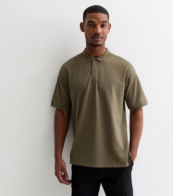 Khaki Pique Cotton Oversized Polo Shirt New Look