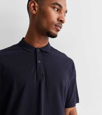 Navy Piqué Cotton Oversized Polo Shirt