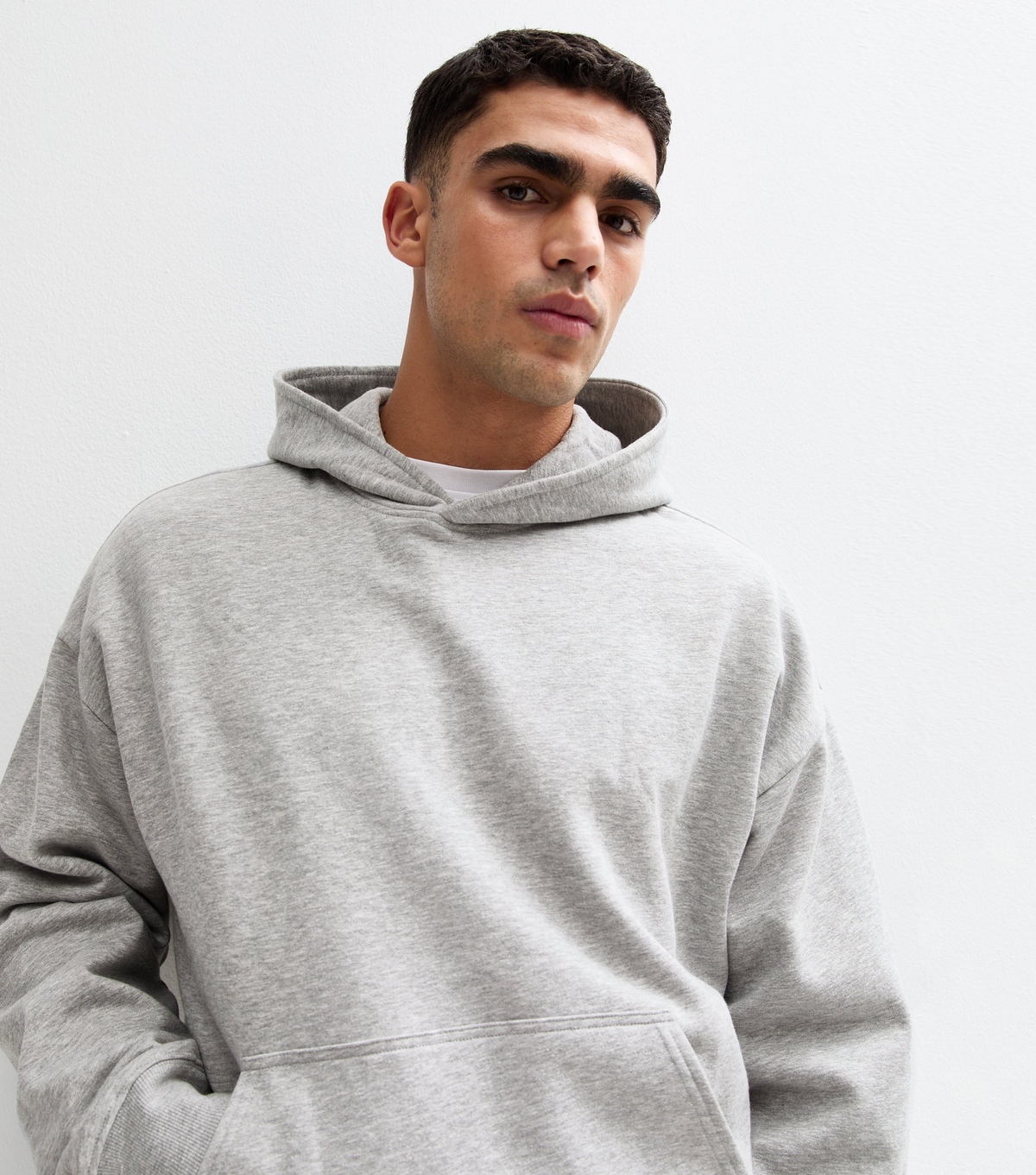 Men's Grey Marl Oversized Cotton Blend Hoodie New Look