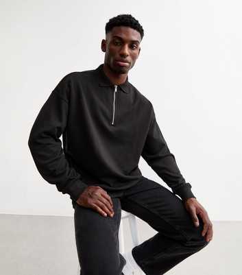 Black Quarter Zip Polo Sweatshirt