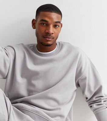 Men's Pale Grey Crew Neck Oversized Sweatshirt New Look