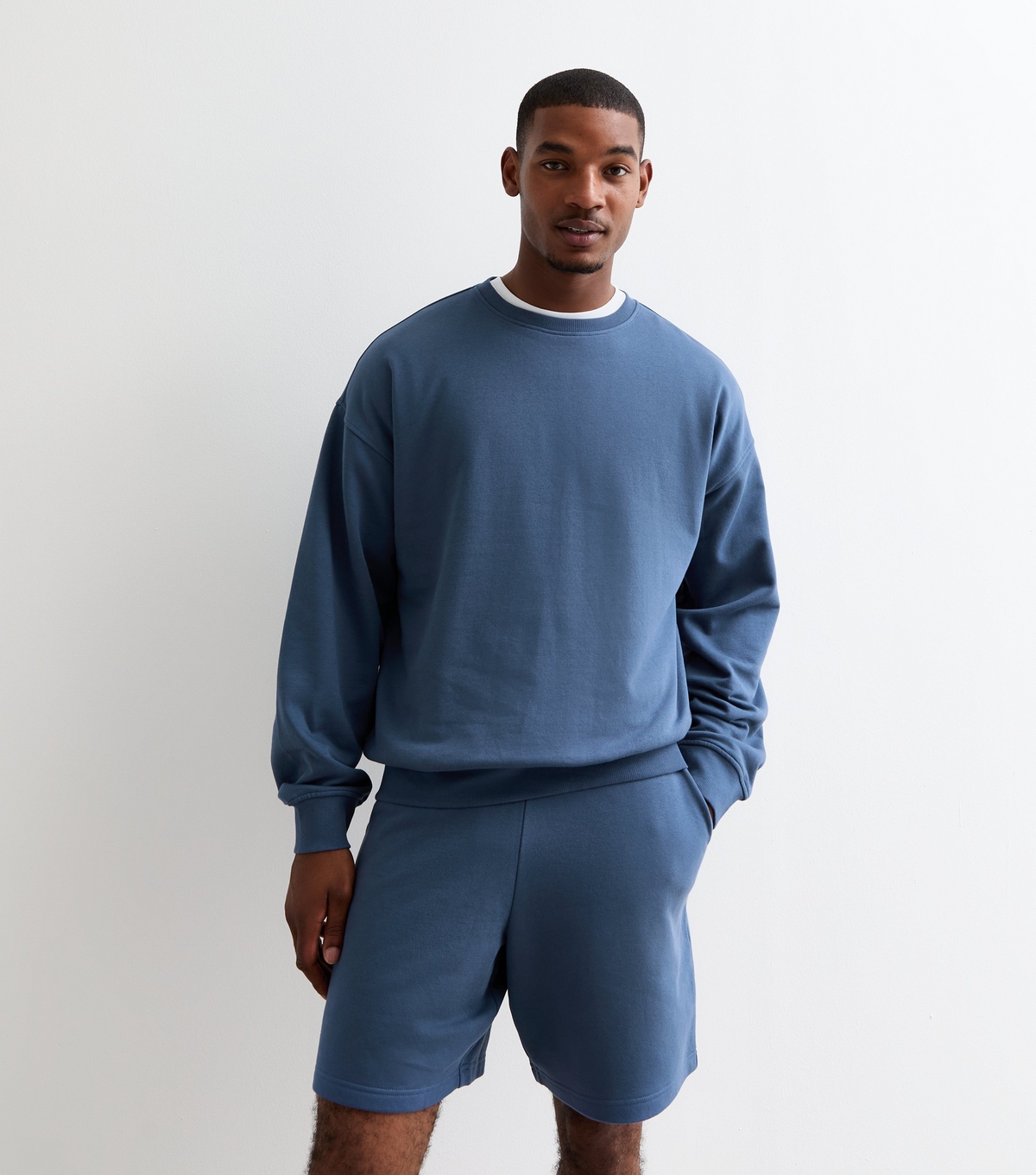 Men's Blue Oversized Crew Neck Sweatshirt New Look