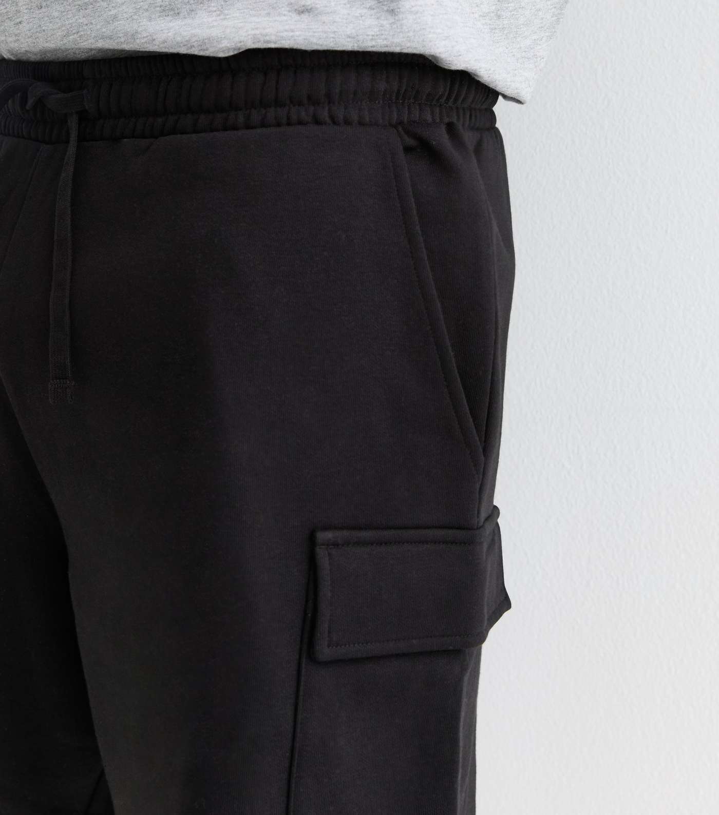 Black Relaxed Fit Jersey Cargo Shorts Image 3