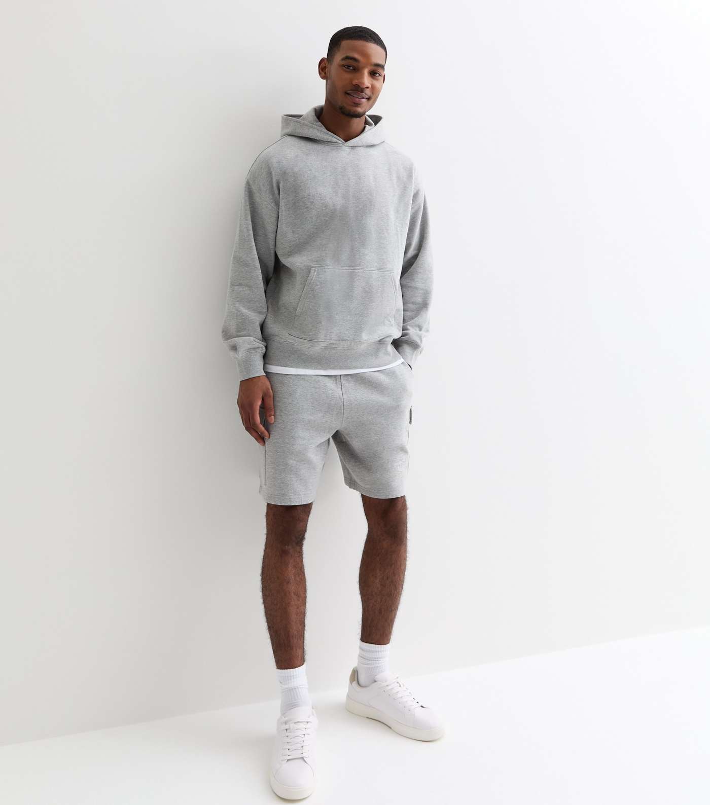 Grey Marl Relaxed Fit Jersey Cargo Shorts Image 2