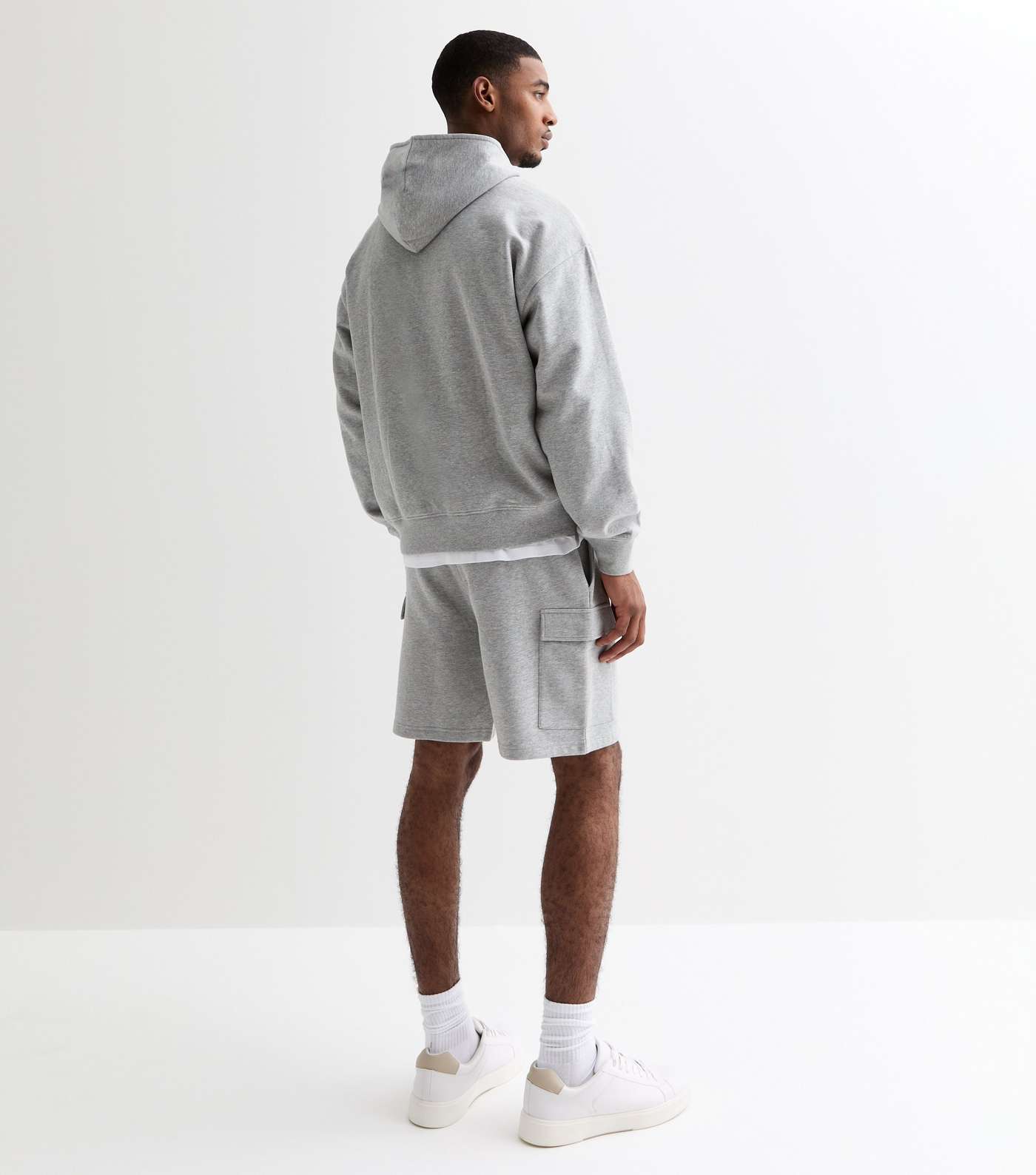 Grey Marl Relaxed Fit Jersey Cargo Shorts Image 4