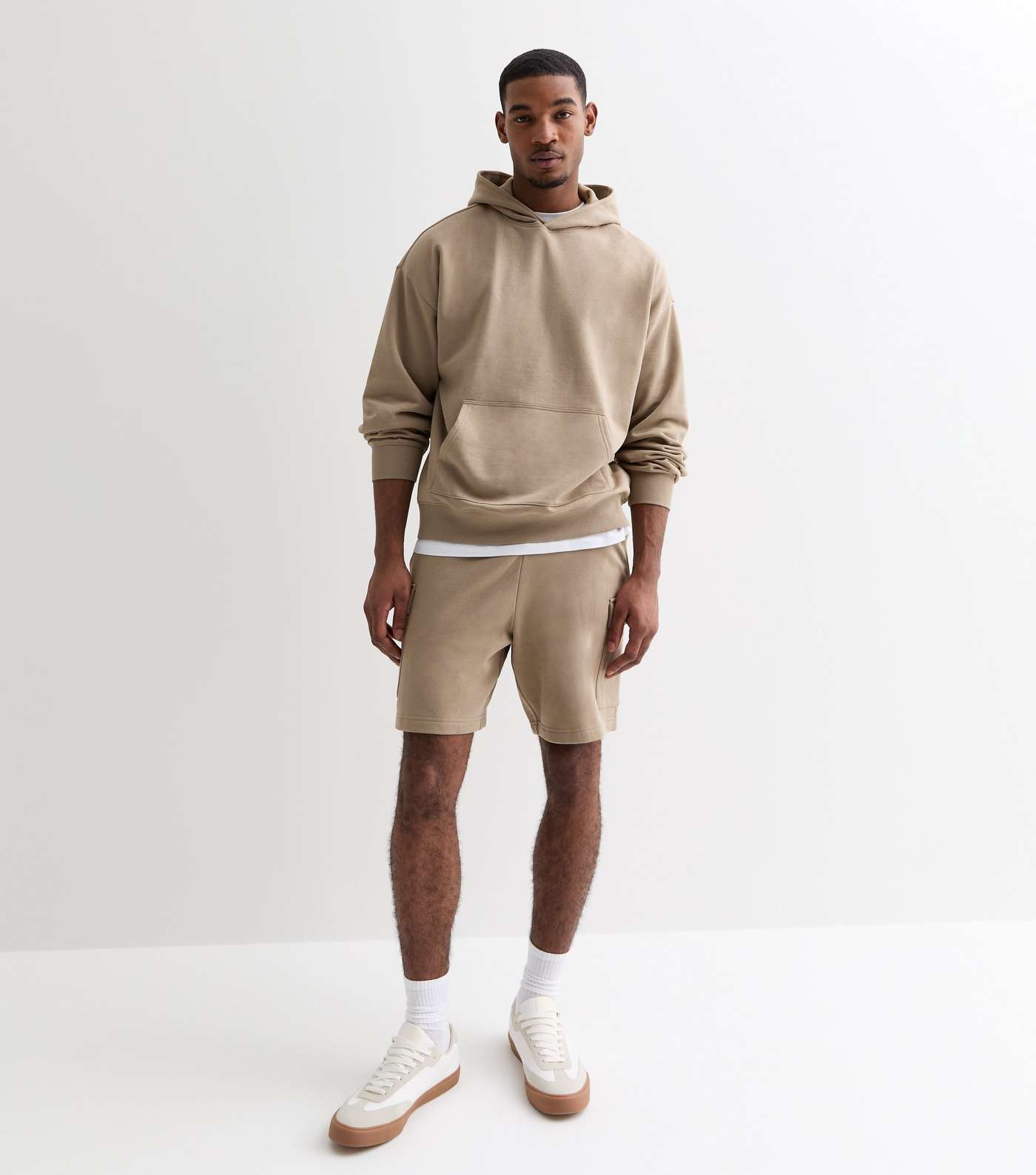 Stone Relaxed Fit Jersey Cargo Shorts Image 3