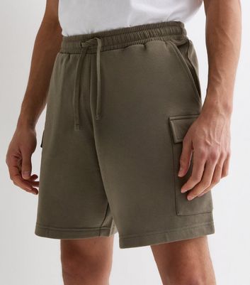 Khaki Relaxed Fit Jersey Cargo Shorts