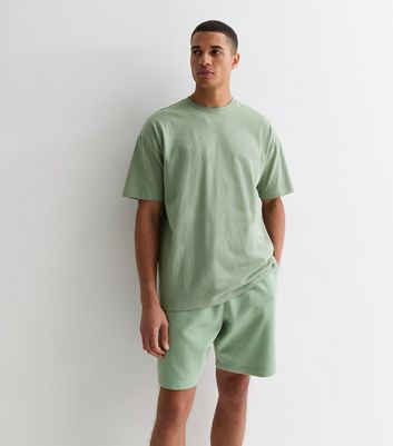 Men's Light Green Cotton Crew Neck Oversized T-Shirt New Look