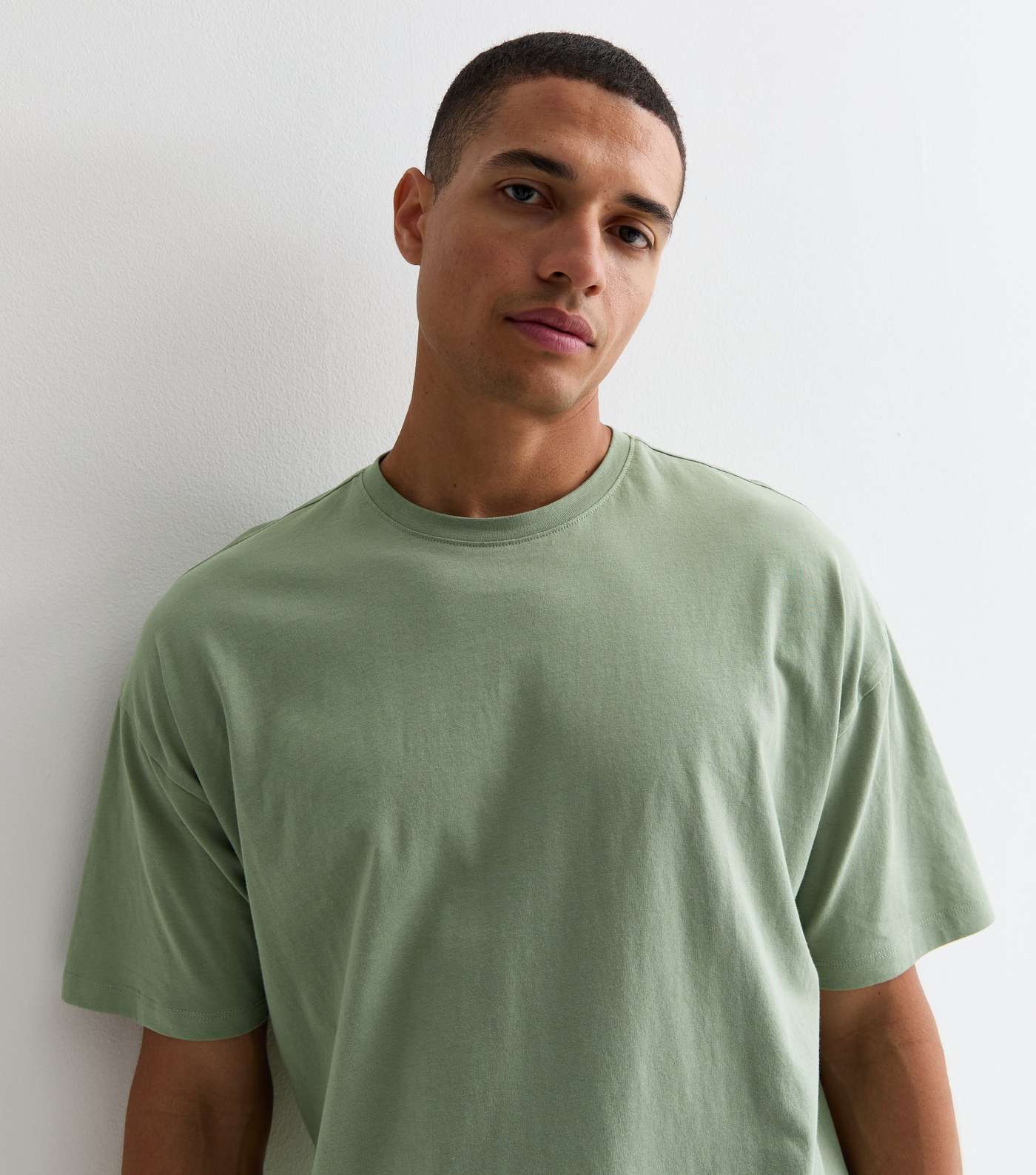 Light Green Cotton Crew Neck Oversized T-Shirt Image 2