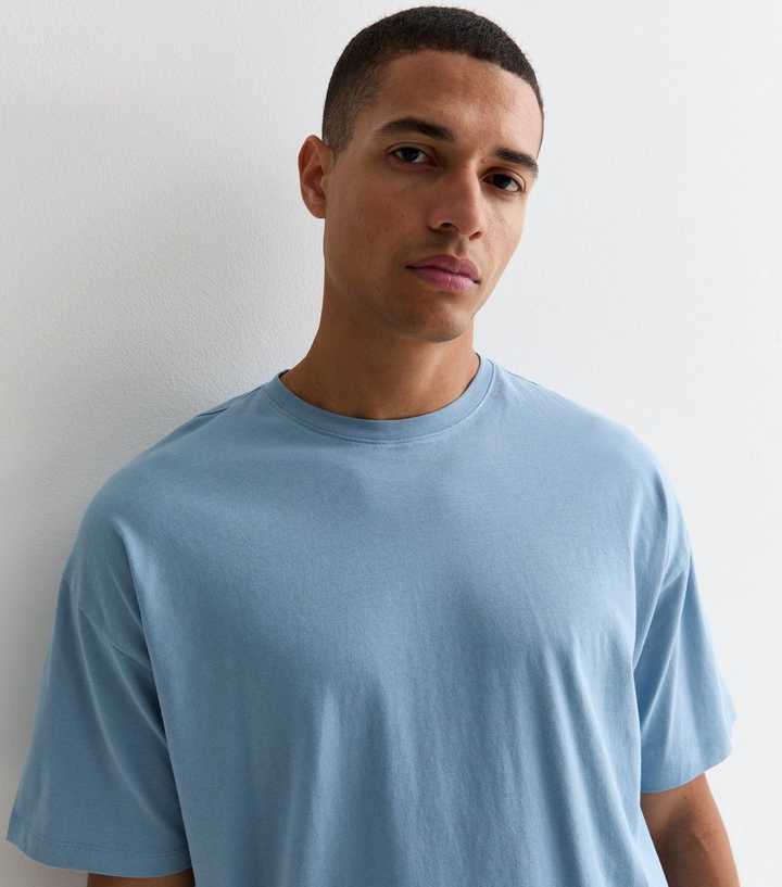 Light Blue Cotton Crew Neck Oversized T-Shirt