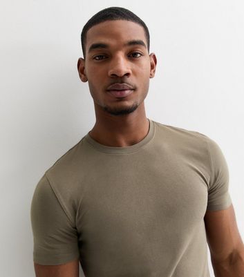 Men's Khaki Cotton Muscle Fit T-Shirt New Look