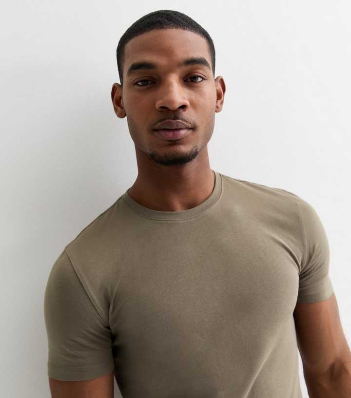 Khaki Cotton Muscle Fit T-Shirt