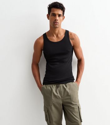 Black Ribbed Jersey Muscle Fit Vest New Look