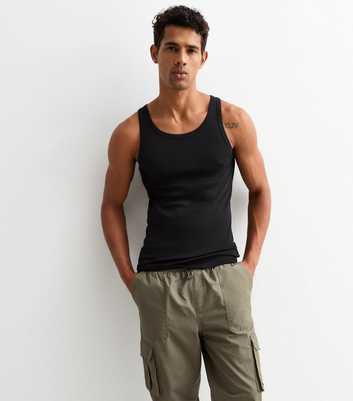 Black Ribbed Jersey Muscle Fit Vest