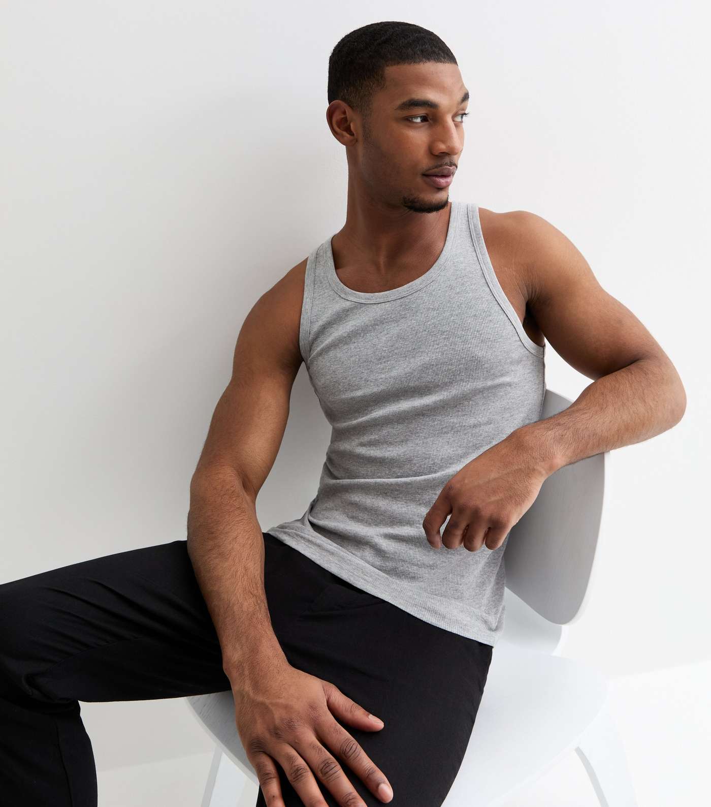 Grey Marl Ribbed Jersey Muscle Fit Vest