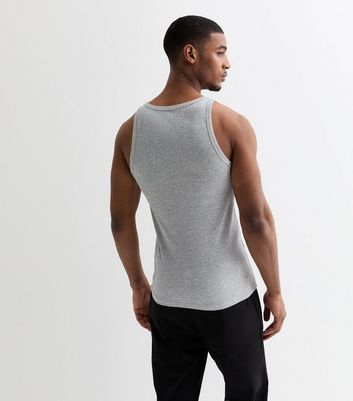 Men's Grey Marl Ribbed Jersey Muscle Fit Vest New Look