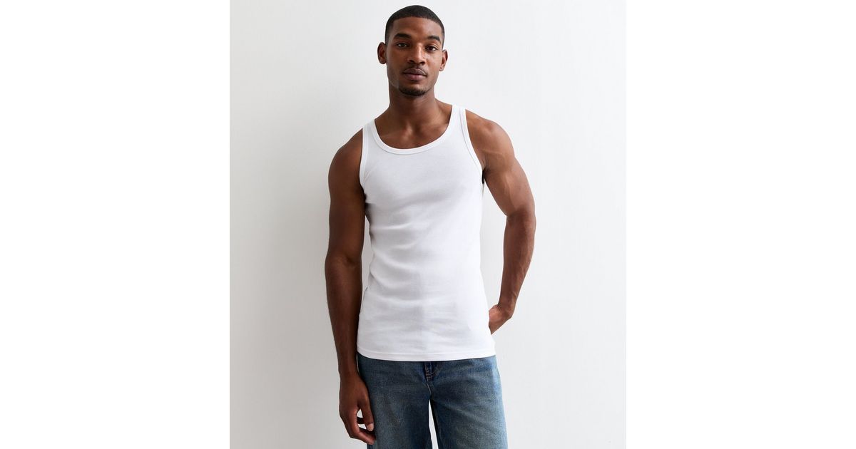 Sleeveless Vest Mens Ribbed Vest White SOFTY® Mens Vest White