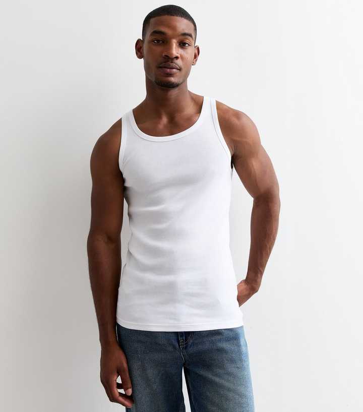 White Ribbed Jersey Muscle Fit Vest