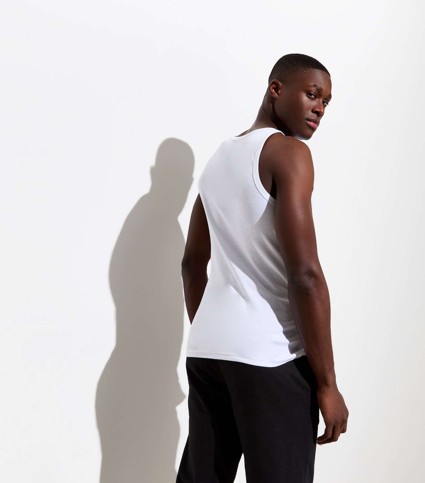 White Ribbed Jersey Muscle Fit Vest Image 4
