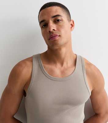Brown Ribbed Jersey Muscle Fit Vest