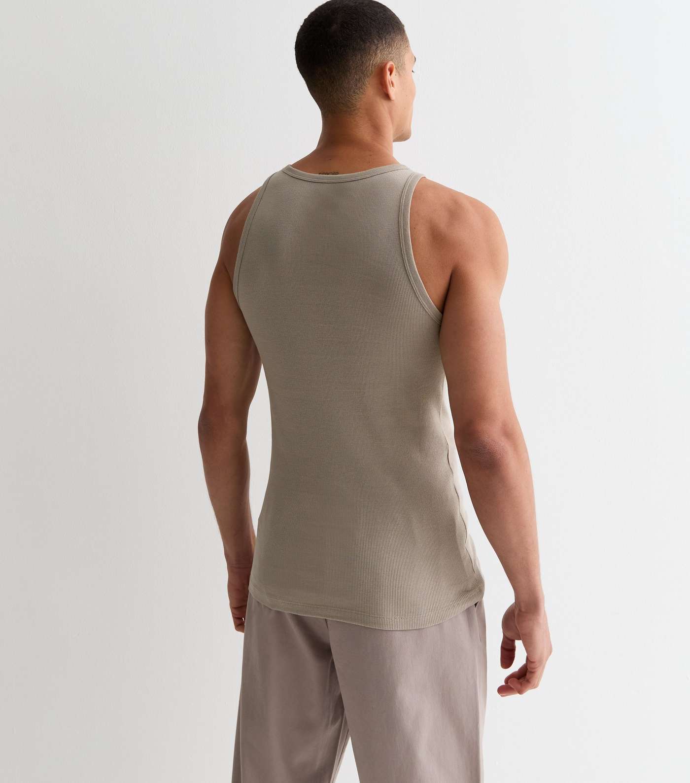 Brown Ribbed Jersey Muscle Fit Vest Image 4