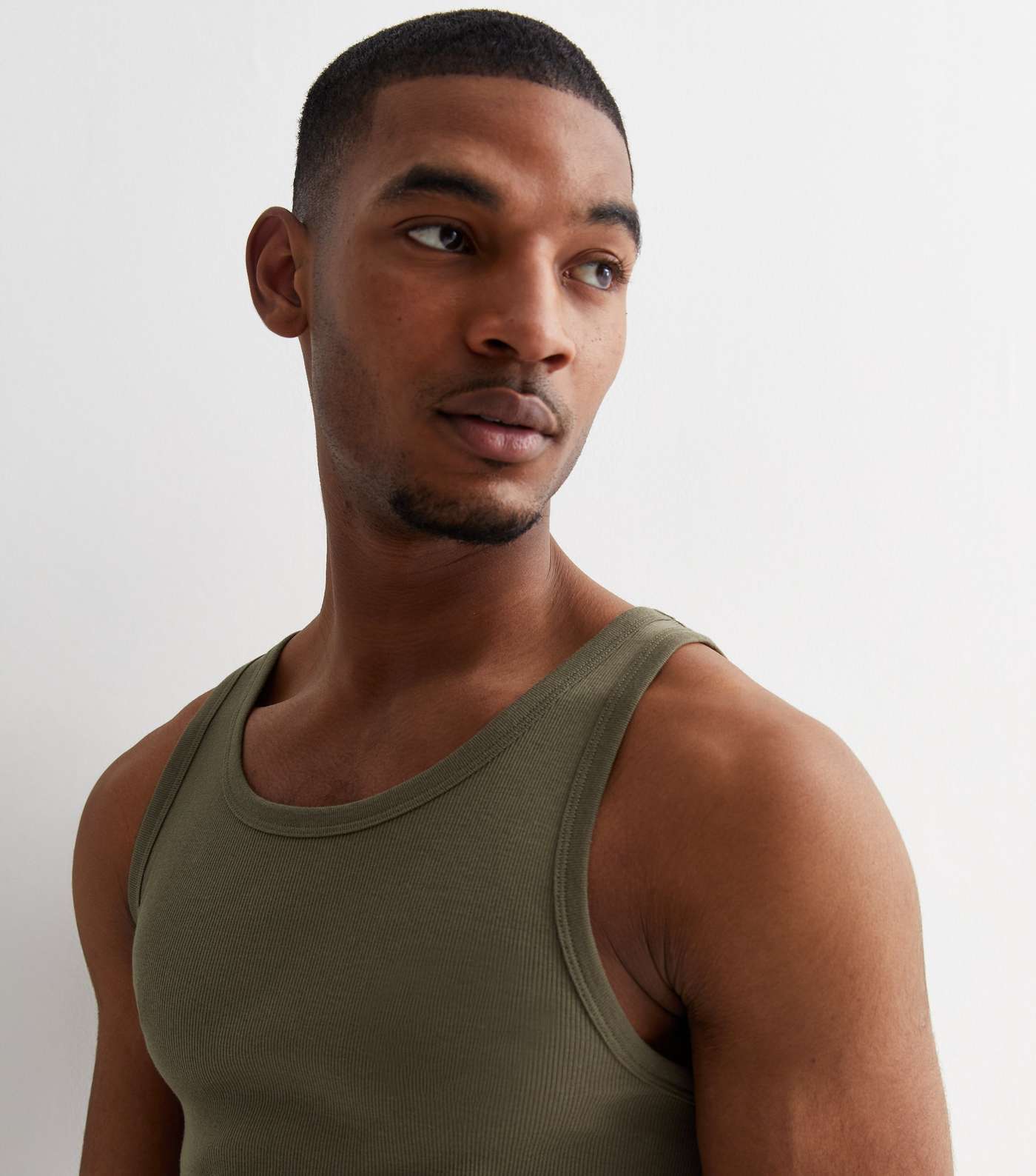 Khaki Ribbed Jersey Muscle Fit Vest Image 2