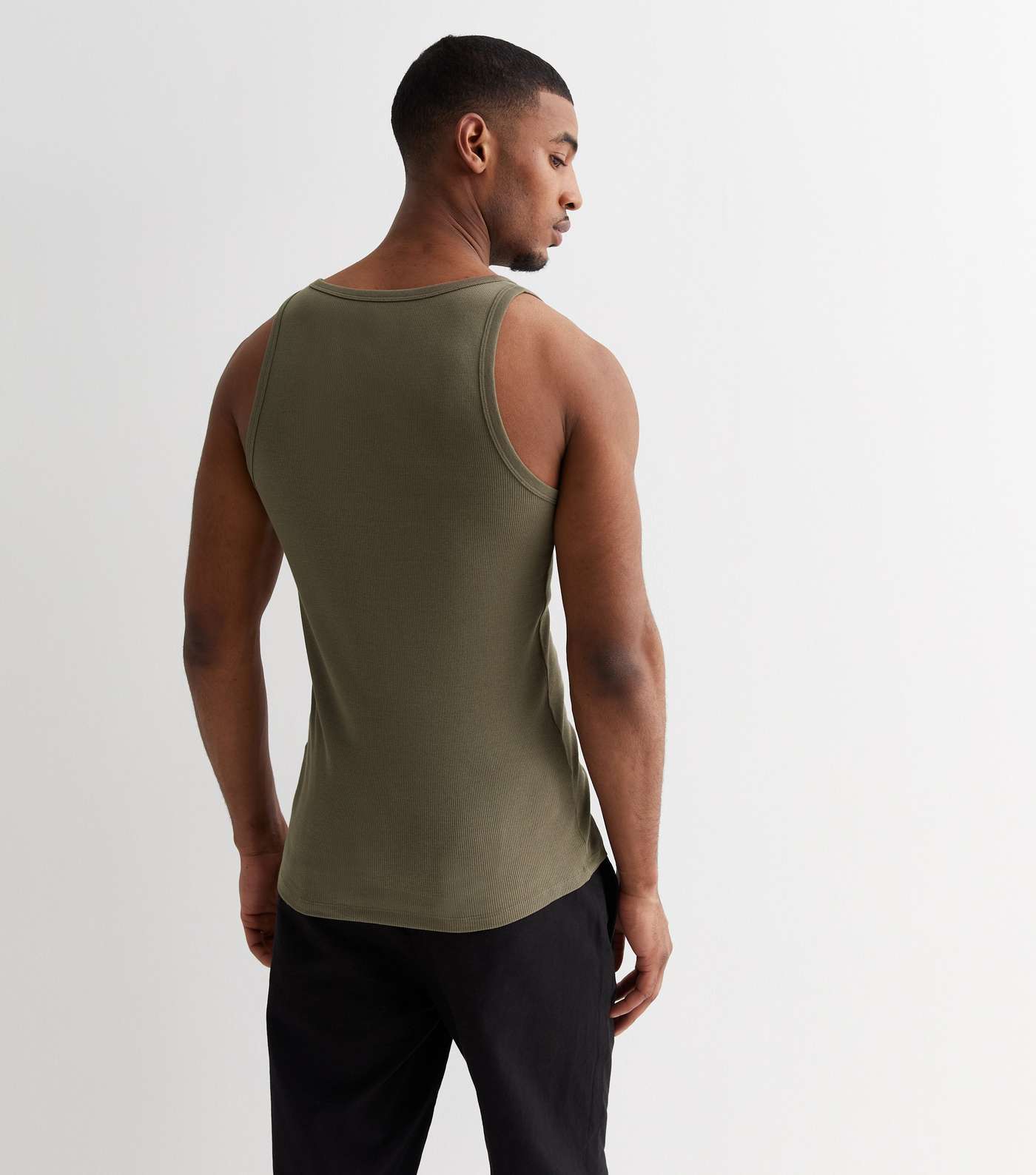 Khaki Ribbed Jersey Muscle Fit Vest Image 4