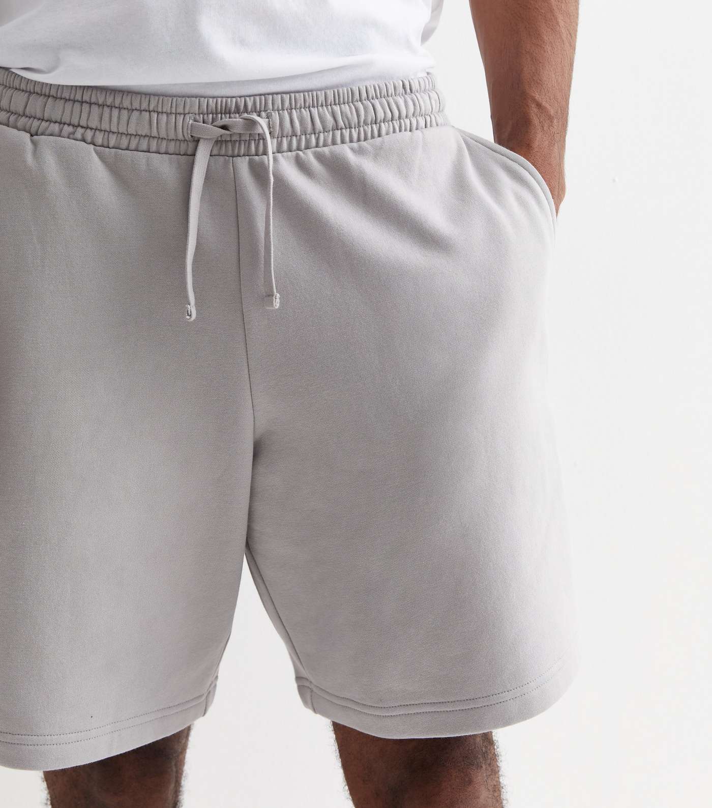 Pale Grey Relaxed Fit Drawstring Jersey Shorts Image 2