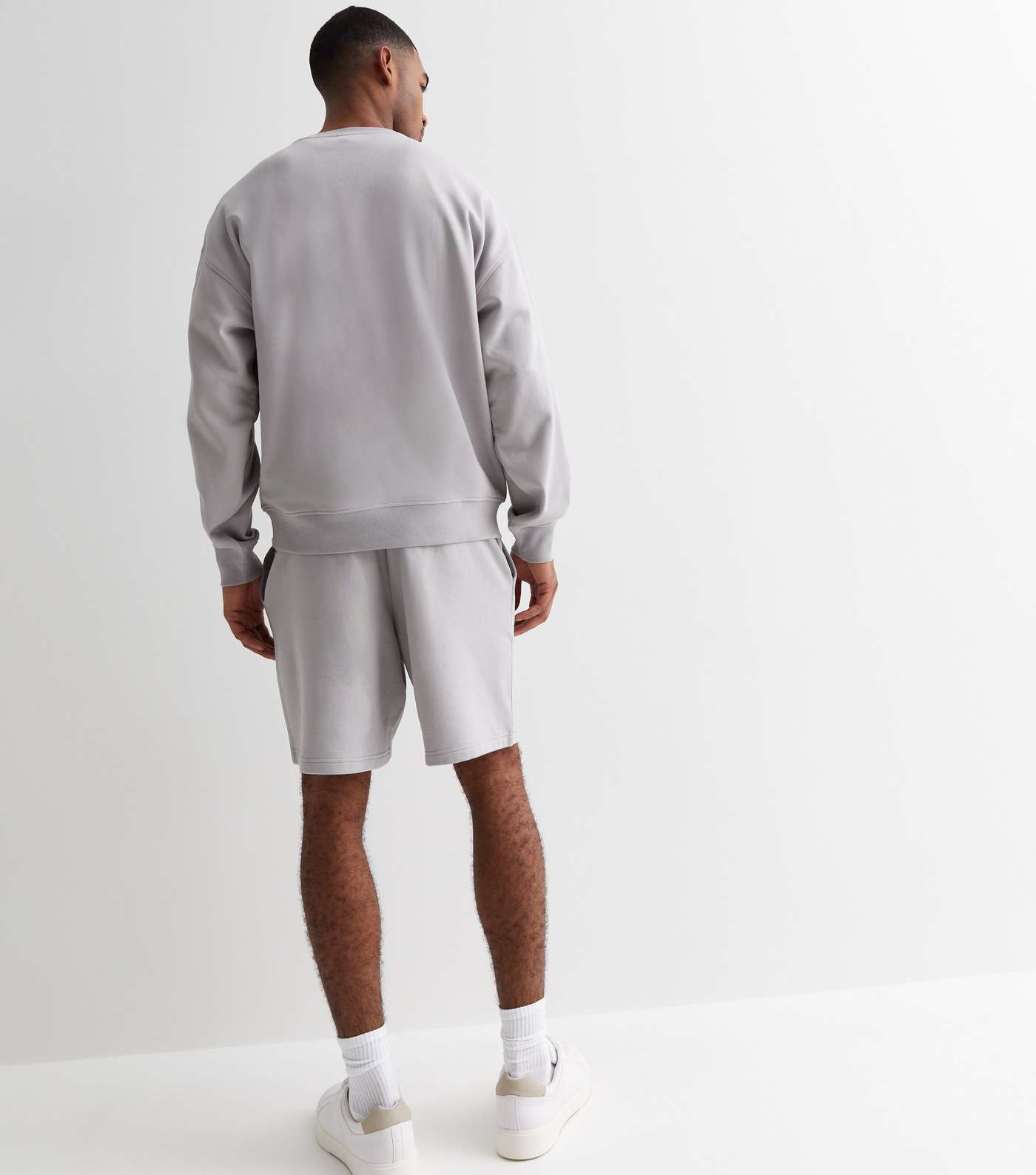 Pale Grey Relaxed Fit Drawstring Jersey Shorts Image 4