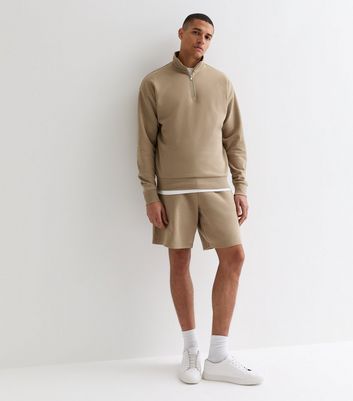 Men's Stone Relaxed Fit Drawstring Jersey Shorts New Look