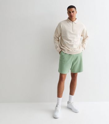 Men's Light Green Drawstring Jersey Shorts New Look