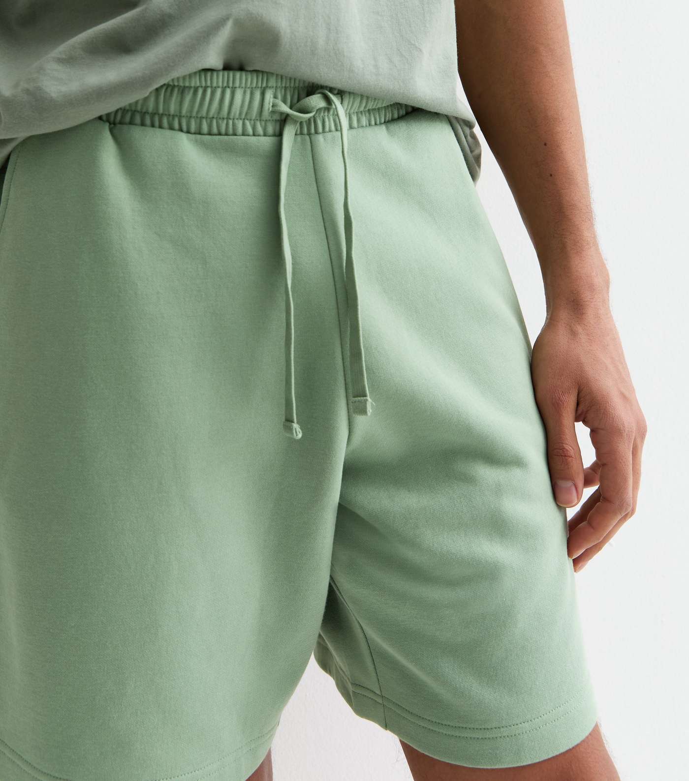 Light Green Relaxed Fit Drawstring Jersey Shorts Image 3