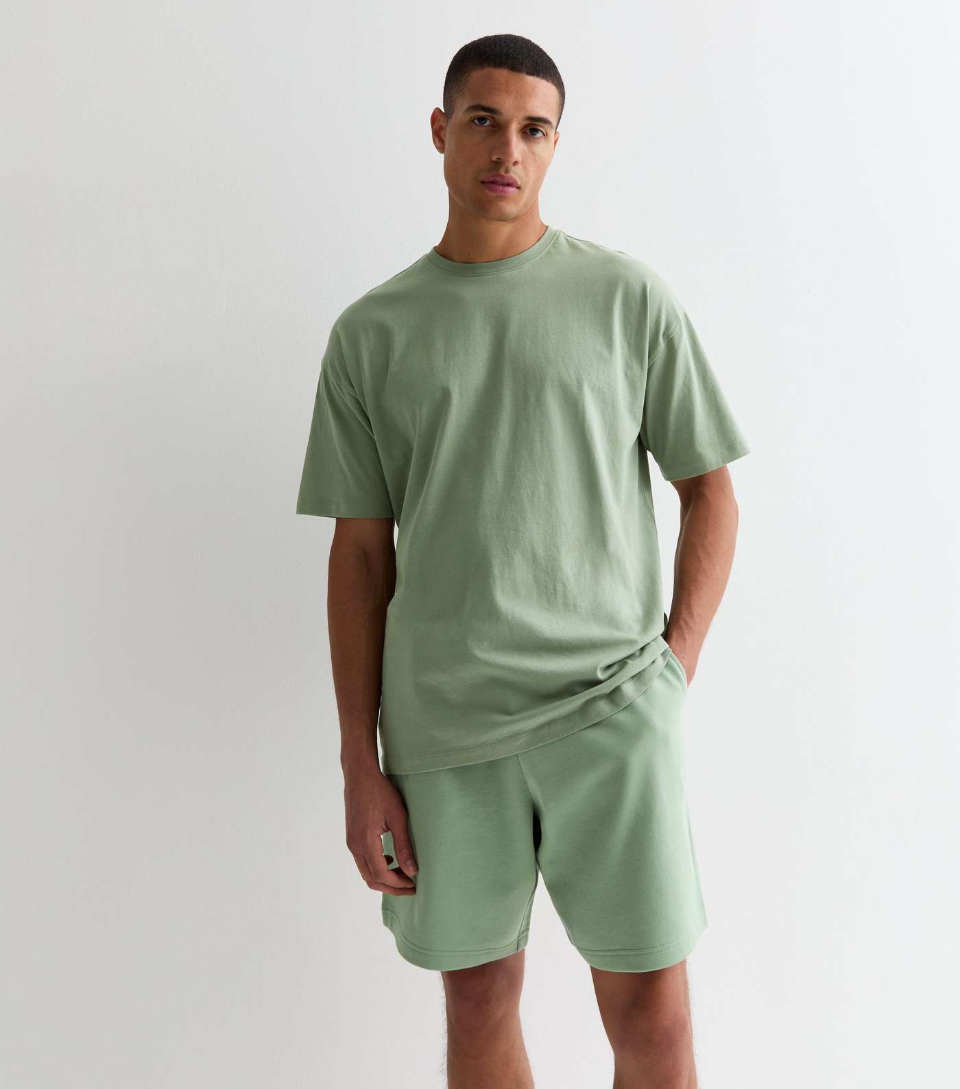 Light Green Relaxed Fit Drawstring Jersey Shorts Image 5
