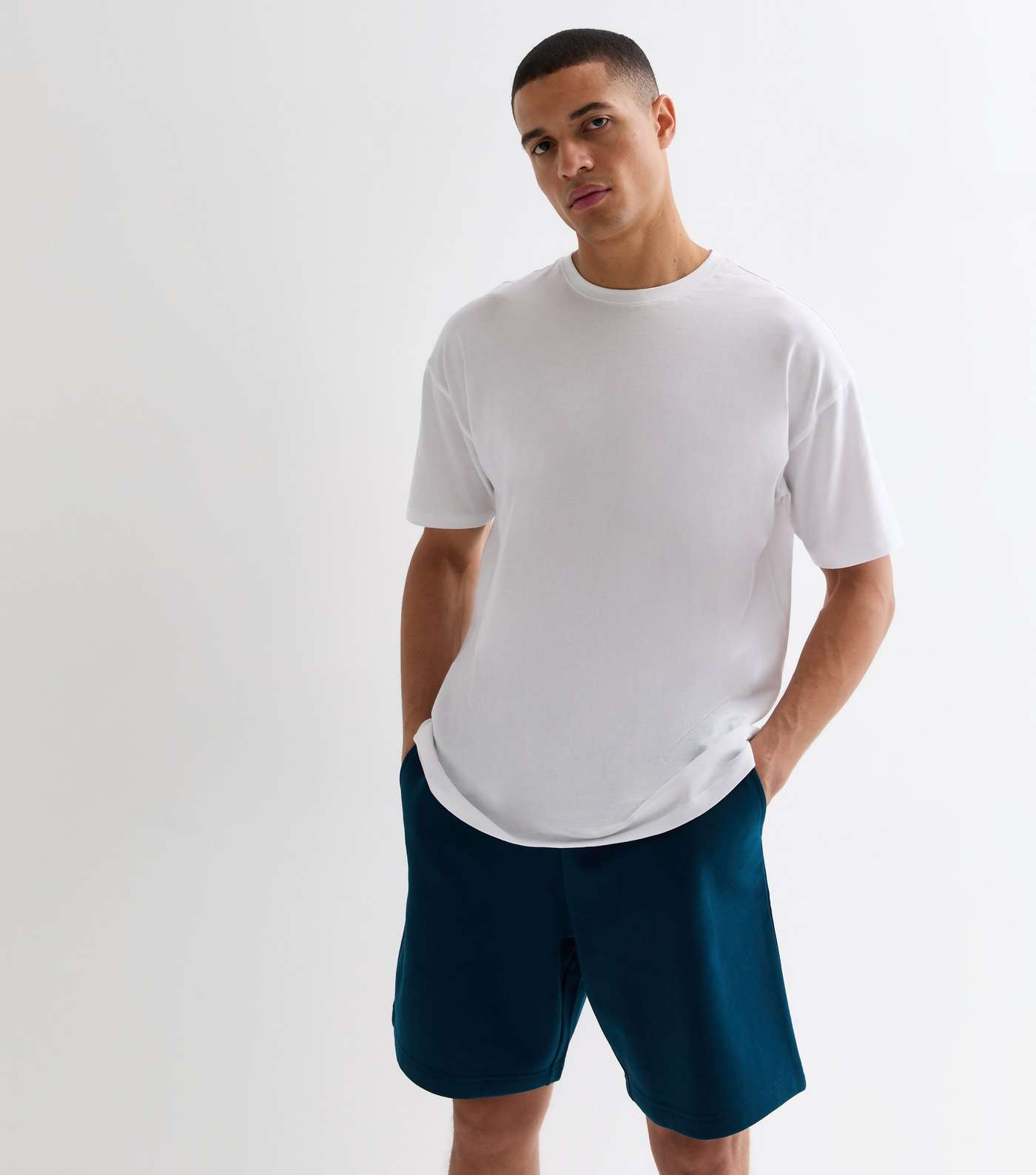 Blue Relaxed Fit Drawstring Jersey Shorts