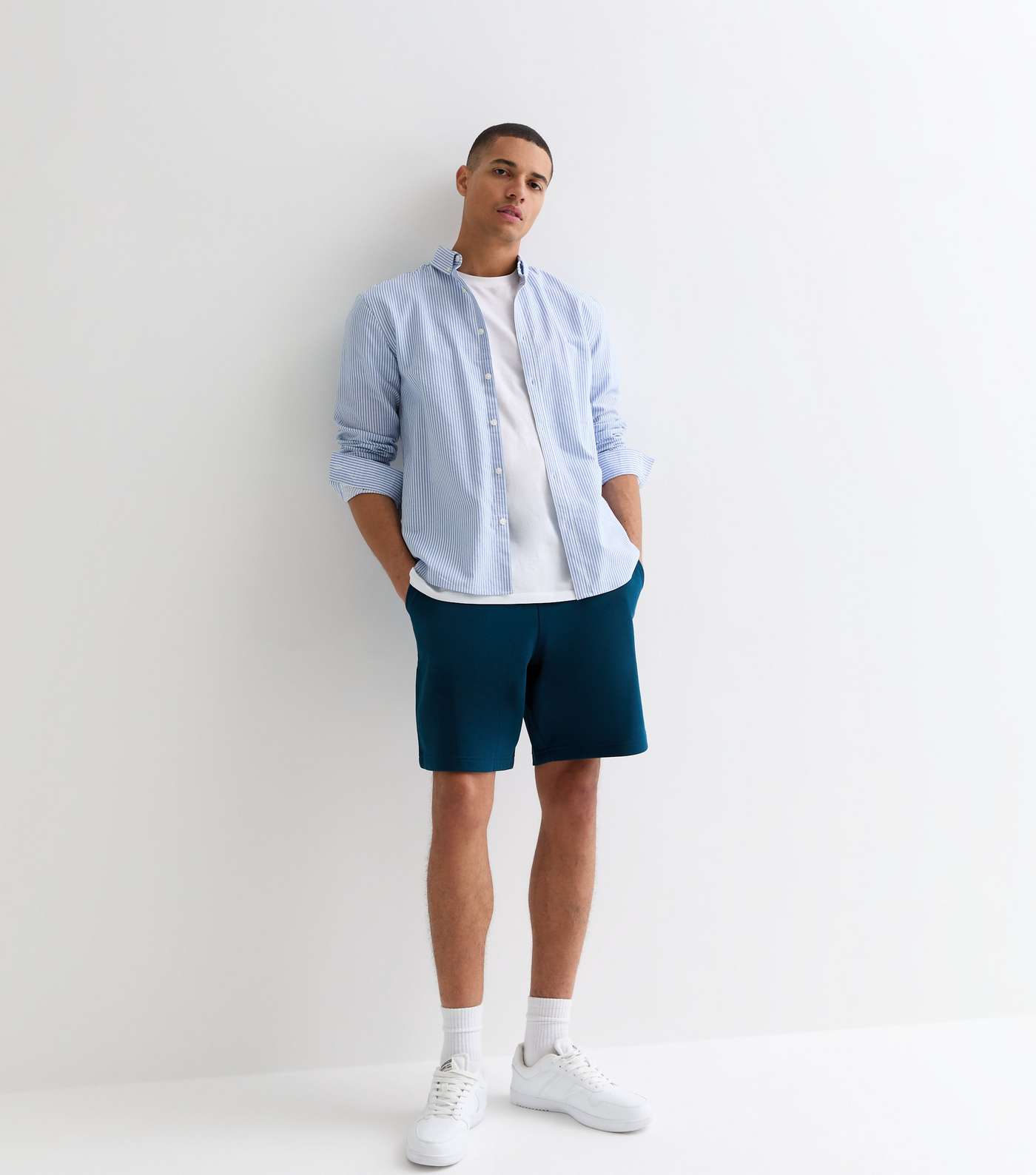 Blue Relaxed Fit Drawstring Jersey Shorts Image 3