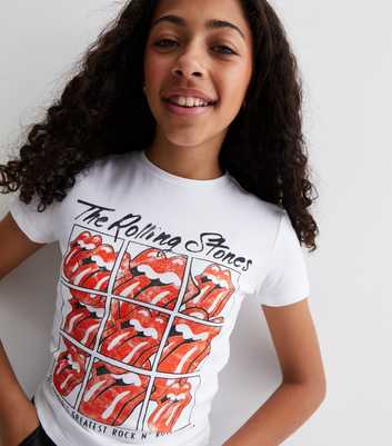 Girls White The Rolling Stones Crop Logo T-Shirt