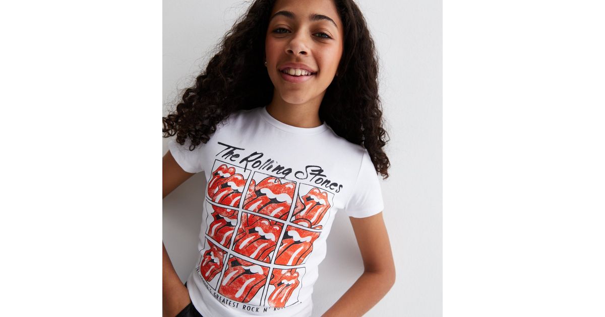 Girls White The Rolling Stones Crop Logo T-Shirt | New Look