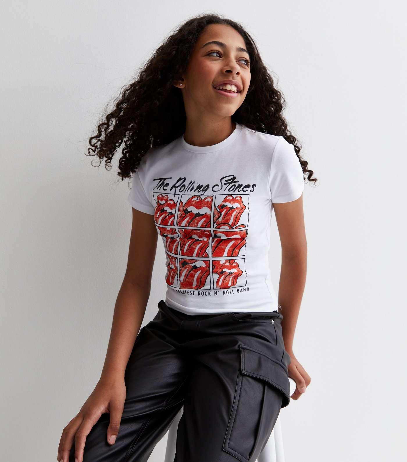 Girls White The Rolling Stones Crop Logo T-Shirt Image 2