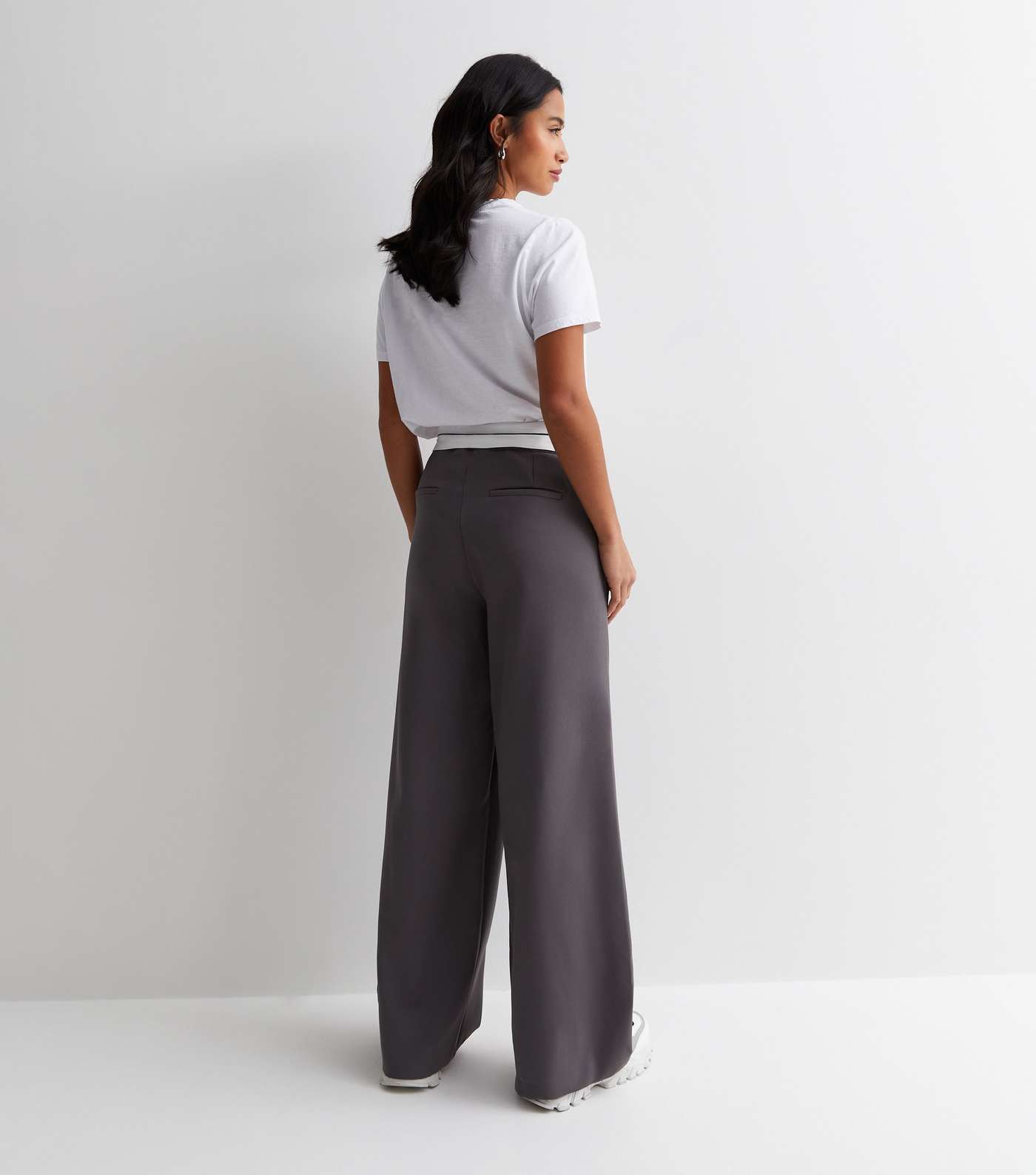Petite Grey Contrast Waistband Trousers Image 4