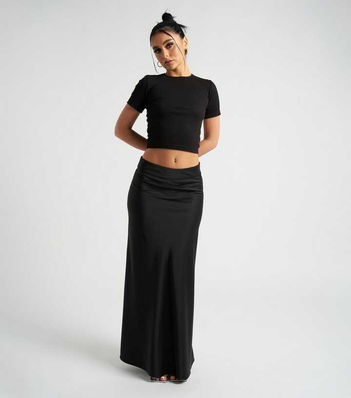 Urban Bliss Black Satin Maxi Skirt New Look
