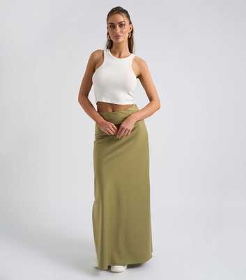 Urban Bliss Khaki Satin Maxi Skirt