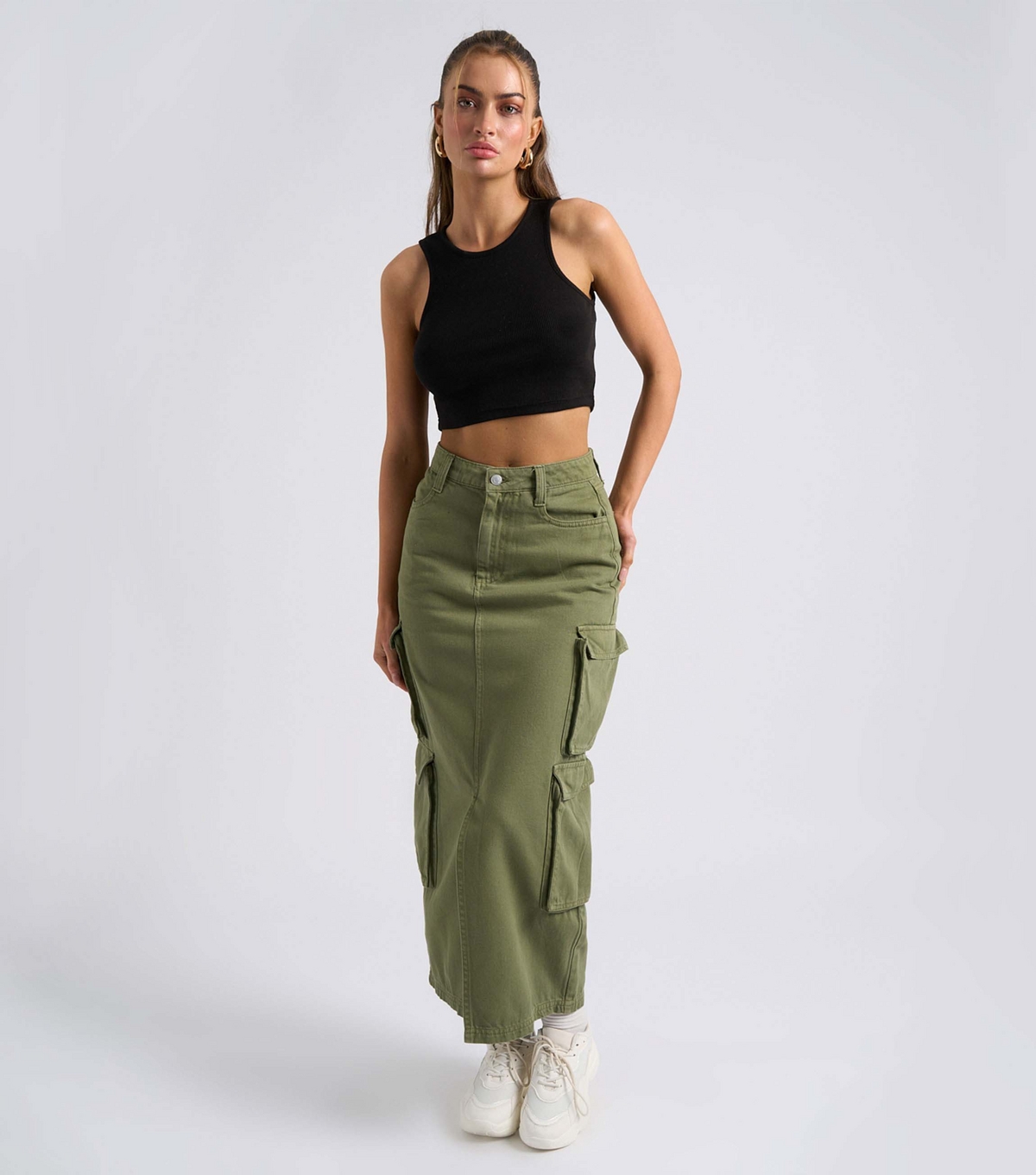 Women's Khaki Cargo Midi Skirt Urban Bliss New Look