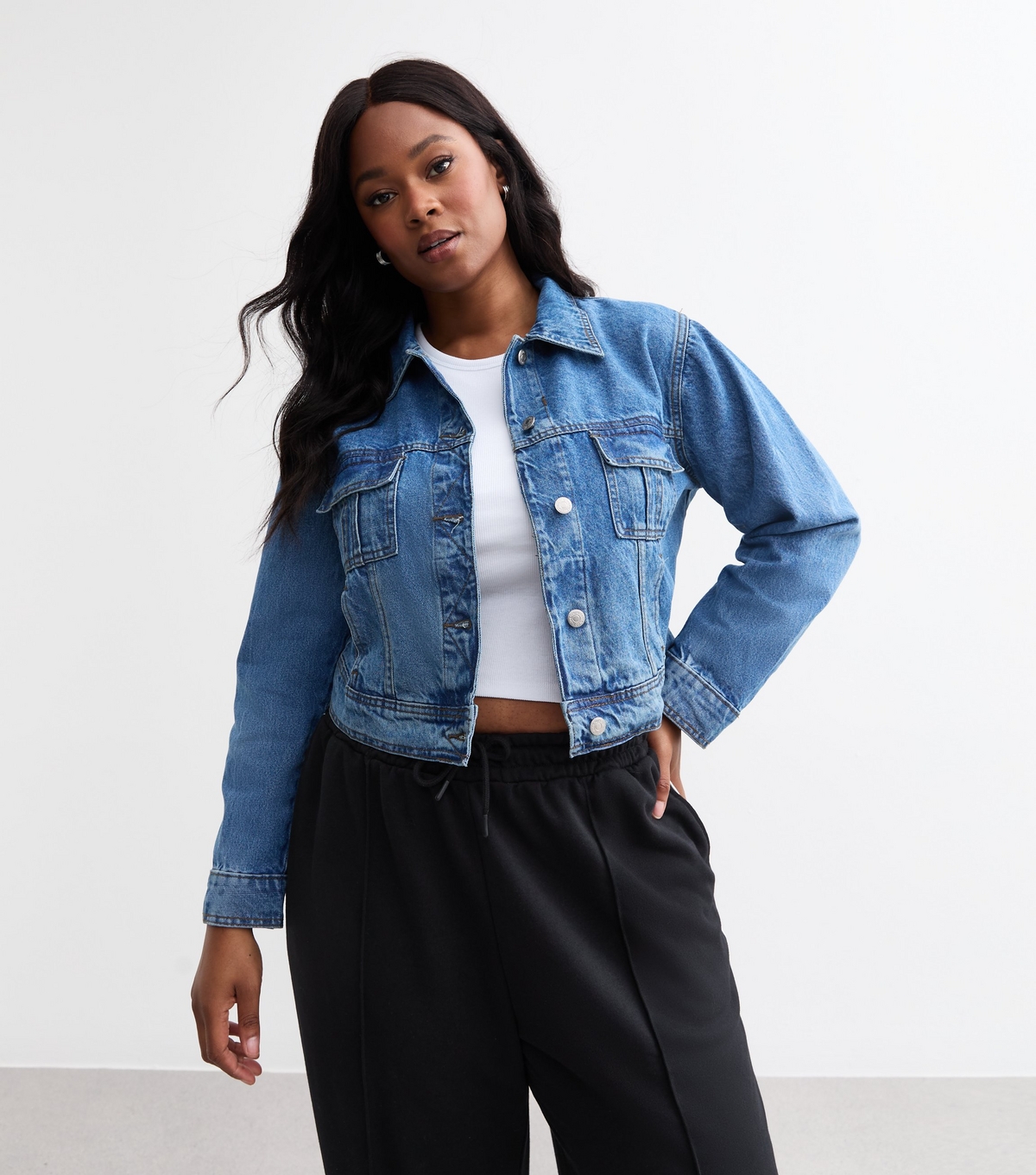 Women's Plus Size Blue Denim Crop Jacket Curves Urban Bliss New Look