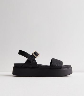 Black Leather Look Chunky Sandals New Look